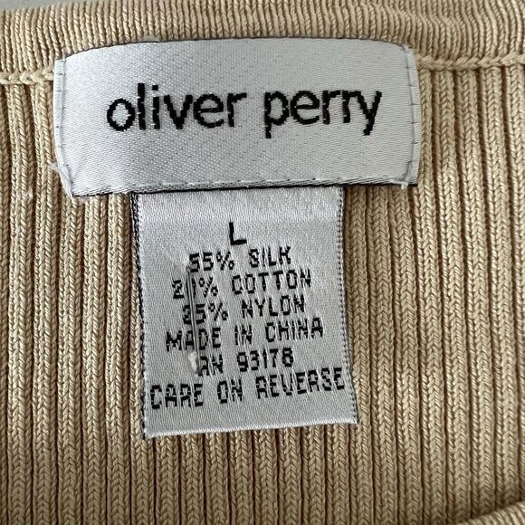 Oliver Perry Silk Blend Ribbed Knit Sweater Vest Womens Large Beige Nude VTG - Picture 3 of 6